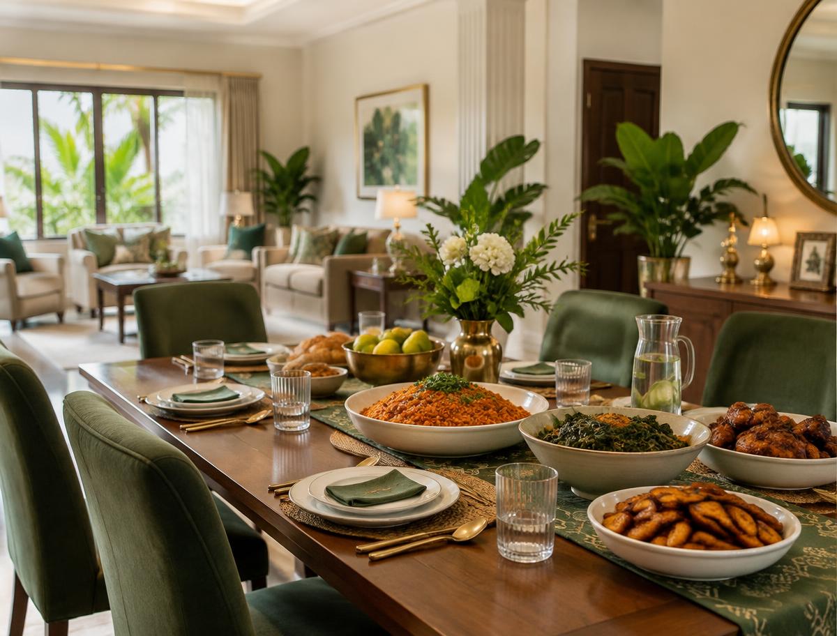 Representative communal dining room and prepared meal